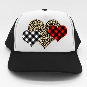 Cute Stylish Leopard Plaid Print Valentine Hearts Trucker Hat