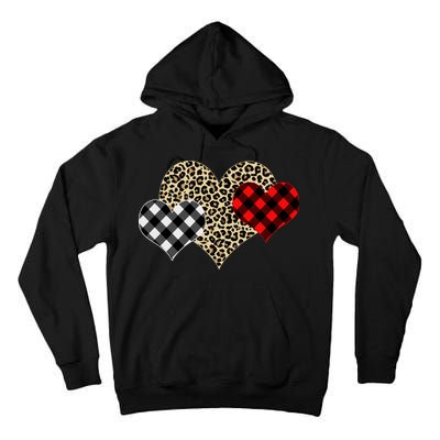 Cute Stylish Leopard Plaid Print Valentine Hearts Tall Hoodie