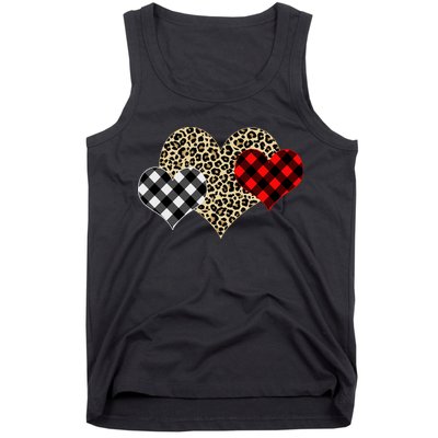 Cute Stylish Leopard Plaid Print Valentine Hearts Tank Top