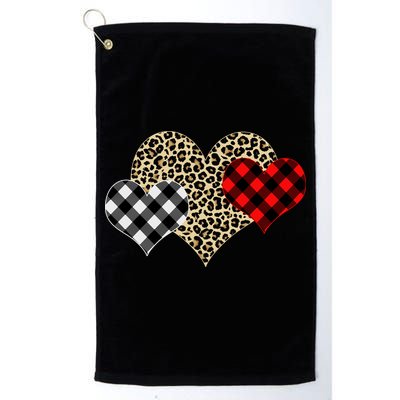 Cute Stylish Leopard Plaid Print Valentine Hearts Golf Towel