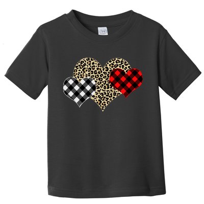 Cute Stylish Leopard Plaid Print Valentine Hearts Toddler T-Shirt