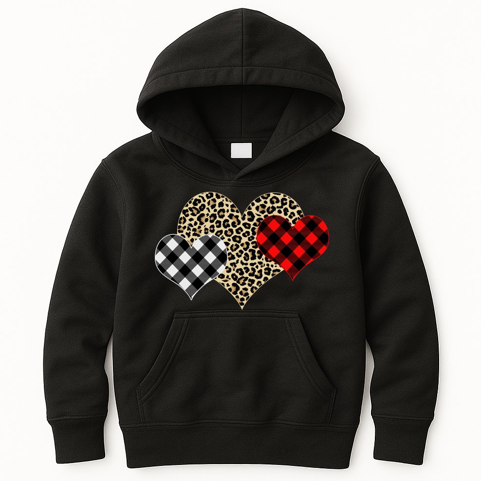 Cute Stylish Leopard Plaid Print Valentine Hearts Kids Hoodie