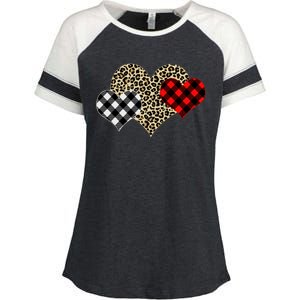 Cute Stylish Leopard Plaid Print Valentine Hearts Enza Ladies Jersey Colorblock Tee