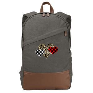 Cute Stylish Leopard Plaid Print Valentine Hearts Cotton Canvas Backpack