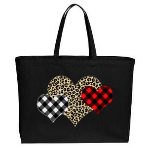 Cute Stylish Leopard Plaid Print Valentine Hearts Cotton Canvas Jumbo Tote