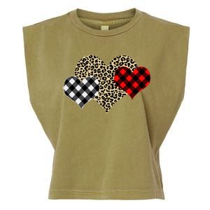 Cute Stylish Leopard Plaid Print Valentine Hearts Garment-Dyed Women's Muscle Tee