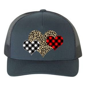 Cute Stylish Leopard Plaid Print Valentine Hearts Yupoong Adult 5-Panel Trucker Hat