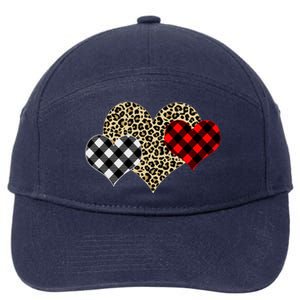 Cute Stylish Leopard Plaid Print Valentine Hearts 7-Panel Snapback Hat