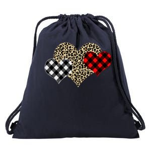 Cute Stylish Leopard Plaid Print Valentine Hearts Drawstring Bag