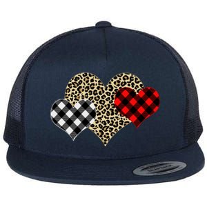 Cute Stylish Leopard Plaid Print Valentine Hearts Flat Bill Trucker Hat