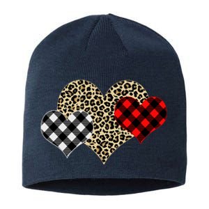 Cute Stylish Leopard Plaid Print Valentine Hearts Sustainable Beanie