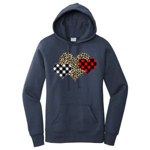 Cute Stylish Leopard Plaid Print Valentine Hearts Women's Pullover Hoodie