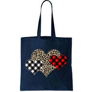 Cute Stylish Leopard Plaid Print Valentine Hearts Tote Bag