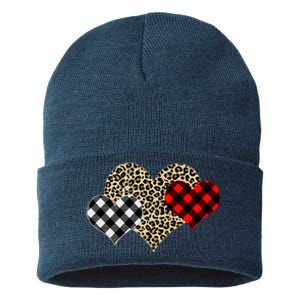 Cute Stylish Leopard Plaid Print Valentine Hearts Sustainable Knit Beanie