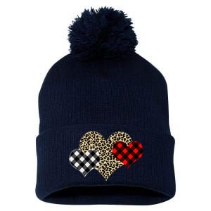 Cute Stylish Leopard Plaid Print Valentine Hearts Pom Pom 12in Knit Beanie