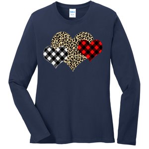 Cute Stylish Leopard Plaid Print Valentine Hearts Ladies Long Sleeve Shirt