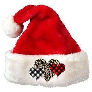 Cute Stylish Leopard Plaid Print Valentine Hearts Premium Christmas Santa Hat