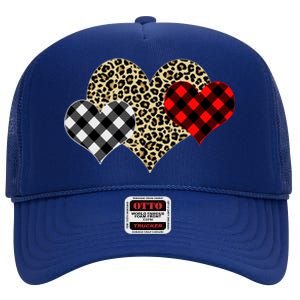 Cute Stylish Leopard Plaid Print Valentine Hearts High Crown Mesh Back Trucker Hat