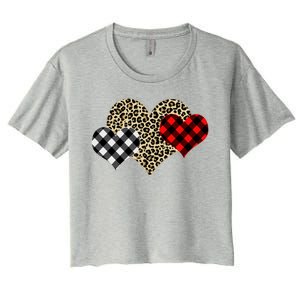 Cute Stylish Leopard Plaid Print Valentine Hearts Women's Crop Top Tee