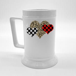 Cute Stylish Leopard Plaid Print Valentine Hearts Beer Stein