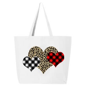 Cute Stylish Leopard Plaid Print Valentine Hearts 25L Jumbo Tote