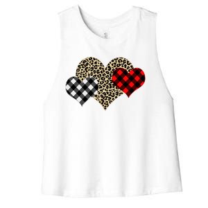 Cute Stylish Leopard Plaid Print Valentine Hearts Women's Racerback Cropped Tank