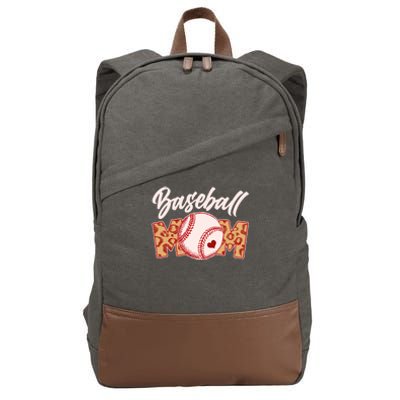 Cute Stylish Leopard Print Baseball Mom Cotton Canvas Backpack