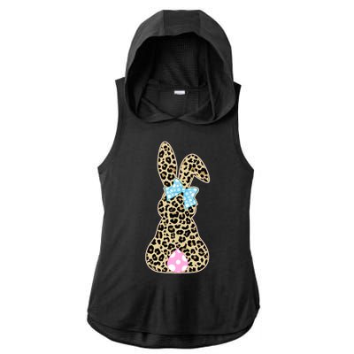 Cute Stylish Leopard Print Easter Bunny Ladies PosiCharge Tri-Blend Wicking Draft Hoodie Tank