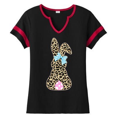 Cute Stylish Leopard Print Easter Bunny Ladies Halftime Notch Neck Tee