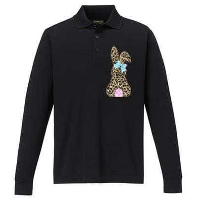 Cute Stylish Leopard Print Easter Bunny Performance Long Sleeve Polo