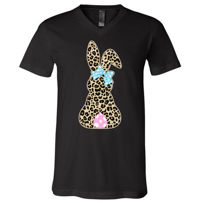 Cute Stylish Leopard Print Easter Bunny V-Neck T-Shirt