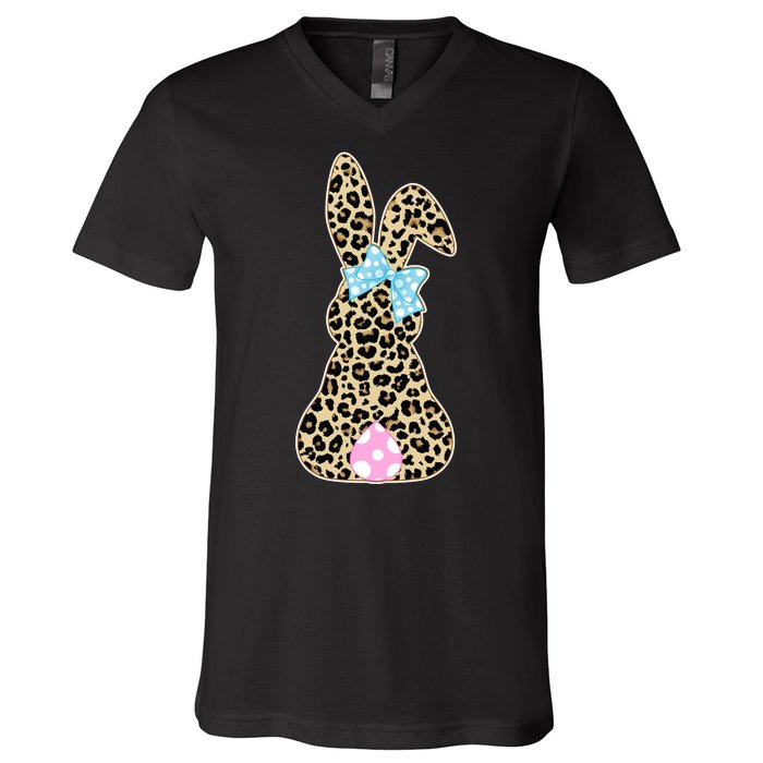 Cute Stylish Leopard Print Easter Bunny V-Neck T-Shirt