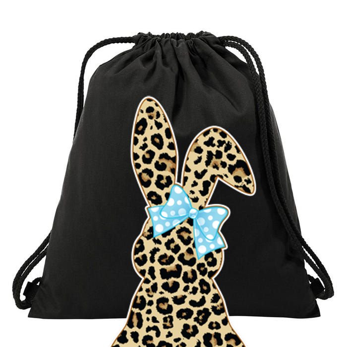 Cute Stylish Leopard Print Easter Bunny Drawstring Bag