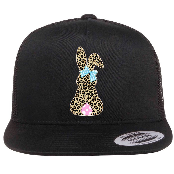 Cute Stylish Leopard Print Easter Bunny Flat Bill Trucker Hat