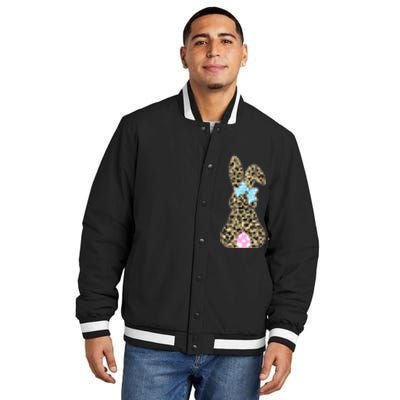 Cute Stylish Leopard Print Easter Bunny Insulated Varsity Jacket