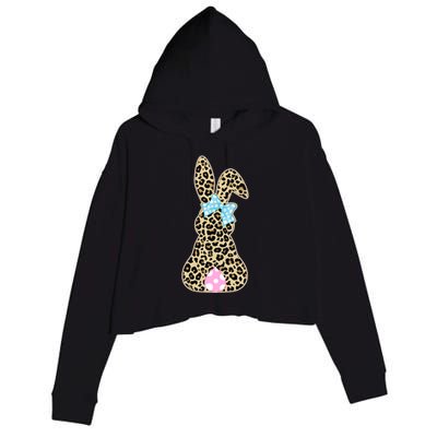 Cute Stylish Leopard Print Easter Bunny Crop Fleece Hoodie