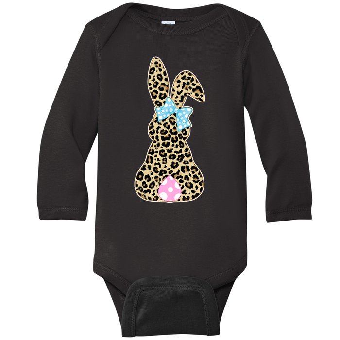 Cute Stylish Leopard Print Easter Bunny Baby Long Sleeve Bodysuit