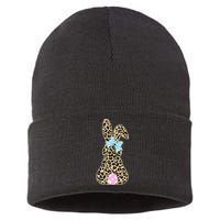 Cute Stylish Leopard Print Easter Bunny Sustainable Knit Beanie