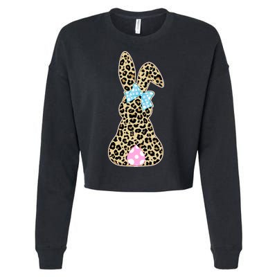 Cute Stylish Leopard Print Easter Bunny Cropped Pullover Crew