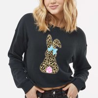 Cute Stylish Leopard Print Easter Bunny Cropped Pullover Crew