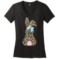 Cute Stylish Leopard Print Easter Bunny Women's V-Neck T-Shirt