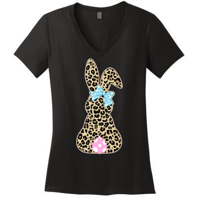 Cute Stylish Leopard Print Easter Bunny Women's V-Neck T-Shirt