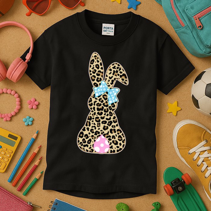 Cute Stylish Leopard Print Easter Bunny Kids T-Shirt