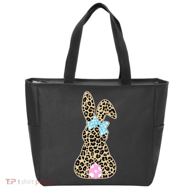 Cute Stylish Leopard Print Easter Bunny Zip Tote Bag