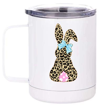 Cute Stylish Leopard Print Easter Bunny 12 oz Stainless Steel Tumbler Cup