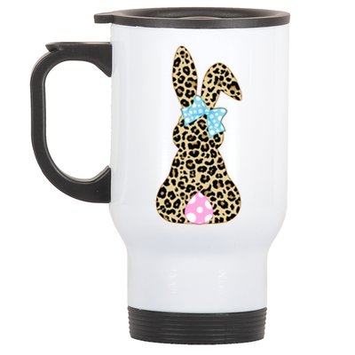 Cute Stylish Leopard Print Easter Bunny Stainless Steel Travel Mug