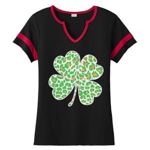 Cute Stylish Leopard Print Shamrock Ladies Halftime Notch Neck Tee