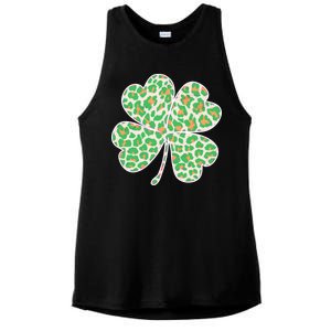 Cute Stylish Leopard Print Shamrock Ladies PosiCharge Tri-Blend Wicking Tank