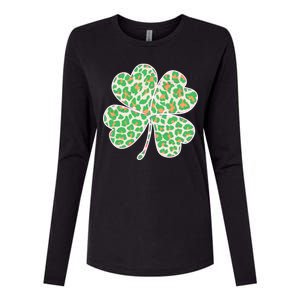 Cute Stylish Leopard Print Shamrock Womens Cotton Relaxed Long Sleeve T-Shirt