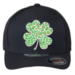 Cute Stylish Leopard Print Shamrock Flexfit Unipanel Trucker Cap